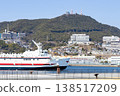 Ships sailing in Nagasaki harbor and Mount Inasa 138517209