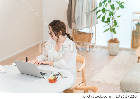 Businesswomen and working mothers (freelancers) who work from their living rooms at home. 138517226