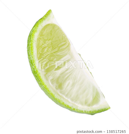 Whole and sliced limes, Sour green fruit isolated on a white background. 138517265