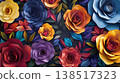 Colorful rose flower, paper cut style background. 138517323