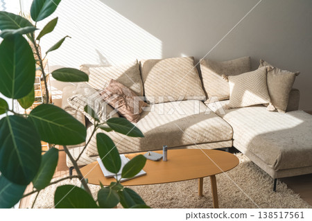Sunny living room with sofa and table 138517561