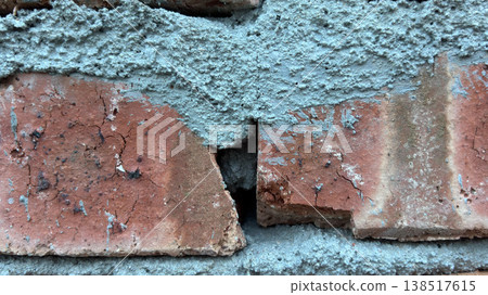 Close-up Of Rough Cement Mortar And Brick Edge In New Building Construction Close-up Of Rough Cement Mortar And Brick Edge In New Building Construction 138517615