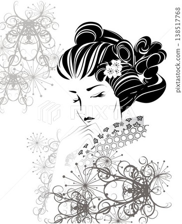 女人的臉,日式髮型,和服 女人的臉,日式髮型,和服 138517768