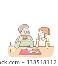 Grandfather and grandson enjoying hamburgers 138518112