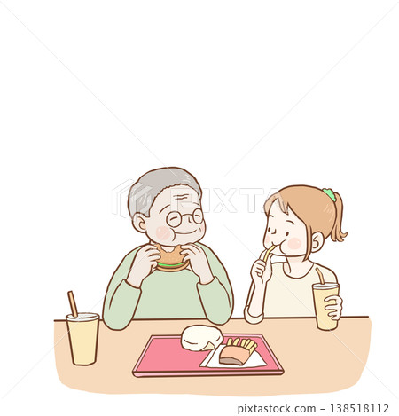 Grandfather and grandson enjoying hamburgers Grandfather and grandson enjoying hamburgers 138518112