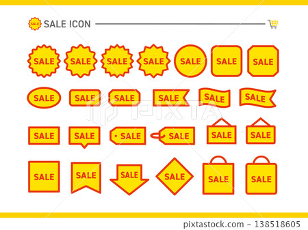 A set of illustrations featuring red and yellow sale icons. A set of illustrations featuring red and yellow sale icons. 138518605
