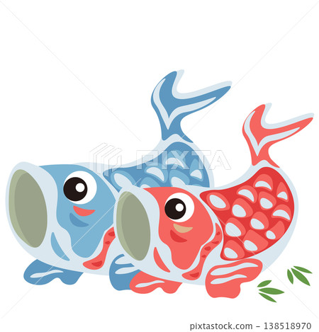 An illustration of a red and blue ceramic carp streamer ornament. 138518970