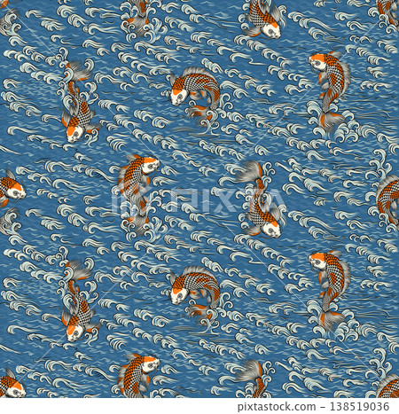 Koi Carp Fish Vintage Japanese Painting Background Koi Carp Fish Vintage Japanese Painting Background 138519036