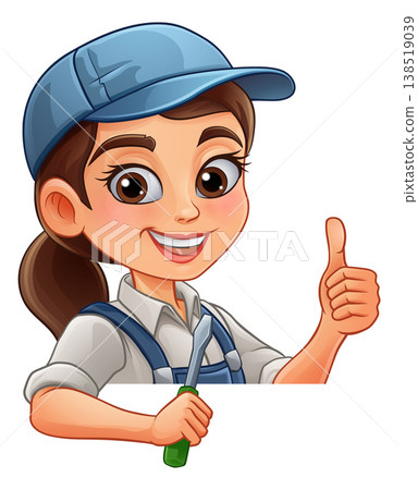 Woman Female Electrician Screwdriver Cartoon Woman Female Electrician Screwdriver Cartoon 138519039