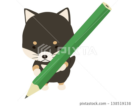 一隻拿著鉛筆的黑色柴犬 一隻拿著鉛筆的黑色柴犬 138519138