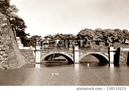Old photo, 1956, Tokyo, Imperial Palace Outer Gardens, Main Gate Stone Bridge Old photo, 1956, Tokyo, Imperial Palace Outer Gardens, Main Gate Stone Bridge 138519323