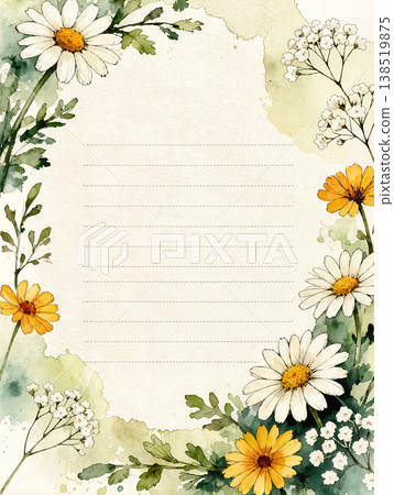 白色和黃色花卉圖案的文具 138519875