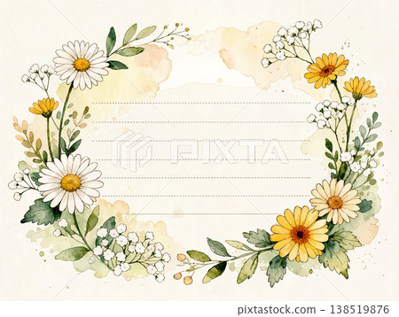 白色和黃色花卉圖案的文具 138519876