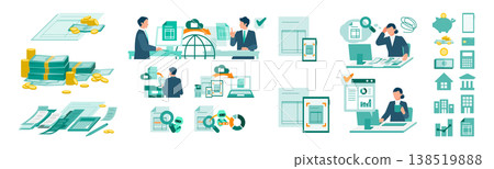Invoice Processing Illustration Set: DX Imagery to Promote Business Efficiency and Automated Settlement 138519888