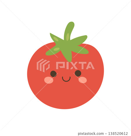 Tomato illustration cartoon for food nature vector and design fruit red. Isolated garden vegetable for art healthy tomato and graphic character green. Tomato happy farm for food cooking 138520612