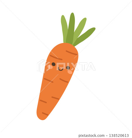 Carrot cartoon illustration and vector food design with icon orange garden. Isolated vegetable nature and carrot background flat with healthy cooking cartoon. Graphic carrot leaf 138520613