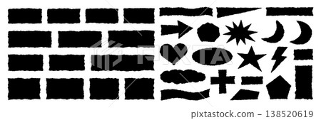 Shape vector frame and paper rectangle jagged with grunge box border. Background banner label and shape illustration texture with black design vector. Abstract shape rough and silhouette paper Shape vector frame and paper rectangle jagged with grunge box border. Background banner label and shape illustration texture with black design vector. Abstract shape rough and silhouette paper 138520619