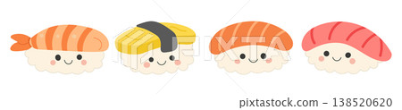 Food vector cartoon for illustration sushi icon and japan design restaurant. Rice fish japanese for isolated cute food and menu seafood healthy. Food character graphic for illustration meal 138520620