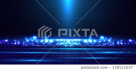 Abstract futuristic background featuring glowing blue light particles scattered across a dark gradient space. Abstract futuristic background featuring glowing blue light particles scattered across a dark gradient space. 138521037
