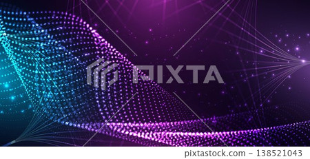 Technology futuristic digital dot glowing swril on dark blue and pink background. Technology futuristic digital dot glowing swril on dark blue and pink background. 138521043