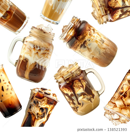 Iced Coffee with Ice Cubes in a Glass and a Straw, great for hot summer days Iced Coffee with Ice Cubes in a Glass and a Straw, great for hot summer days 138521393