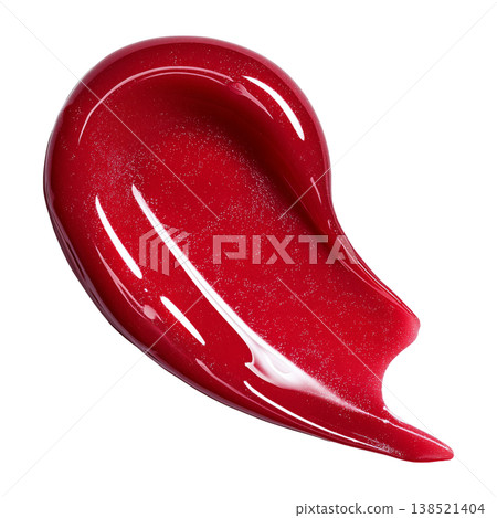 Red glossy cosmetic smear lip gloss shown isolated on white background, representing beauty and makeup product concept 138521404