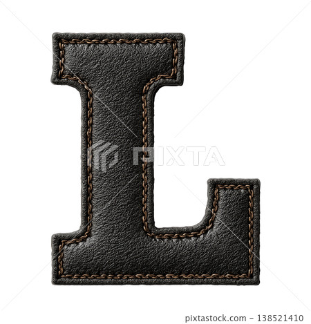 Black leather stitched letter L isolated on white background, concept of premium typography and craftsmanship Black leather stitched letter L isolated on white background, concept of premium typography and craftsmanship 138521410