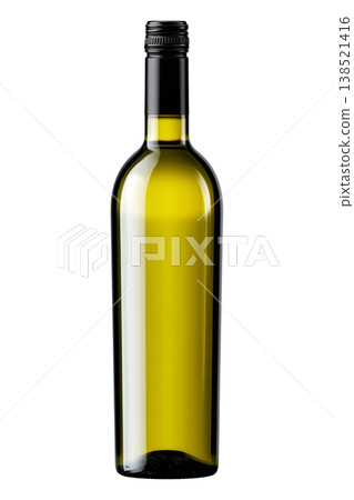 A green glass wine bottle isolated on white background, concept of packaging. Clean beverage concept A green glass wine bottle isolated on white background, concept of packaging. Clean beverage concept 138521416