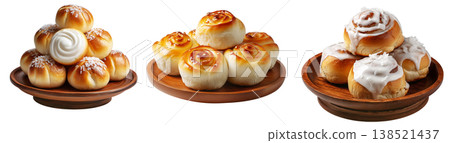 Panipopo sweet rolls baked in coconut milk with golden crust isolated on white background, concept of bakery and food freshness Panipopo sweet rolls baked in coconut milk with golden crust isolated on white background, concept of bakery and food freshness 138521437