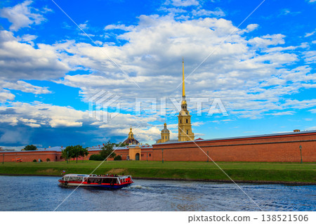 Tourist boat sailing on the Neva river near Peter and Peter fortress in St. Petersburg, Russia Tourist boat sailing on the Neva river near Peter and Peter fortress in St. Petersburg, Russia 138521506
