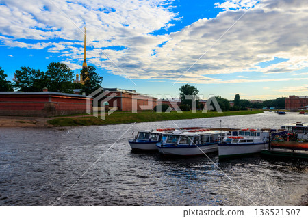 Pleasure boats standing at the berth at the Neva river near Peter and Paul fortress in Saint Petersburg, Russia Pleasure boats standing at the berth at the Neva river near Peter and Paul fortress in Saint Petersburg, Russia 138521507