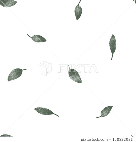 Simple minimalistic repeating seamless pattern of green leaves. Hand drawn illustration scandinavian leafs on isolated background. 138522081