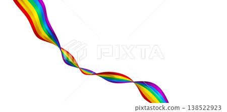 Rainbow flag ribbon flowing for LGBTQ pride month banner isolated on white background with copy space 3D render 138522923