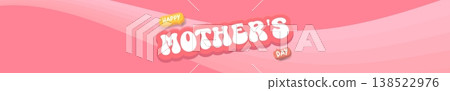 Happy Mother's Day wide banner. Pink wavy background with white mothers day typography. Modern mothers day seasonal header for holiday marketing, social media and website promotions. Happy Mother's Day wide banner. Pink wavy background with white mothers day typography. Modern mothers day seasonal header for holiday marketing, social media and website promotions. 138522976
