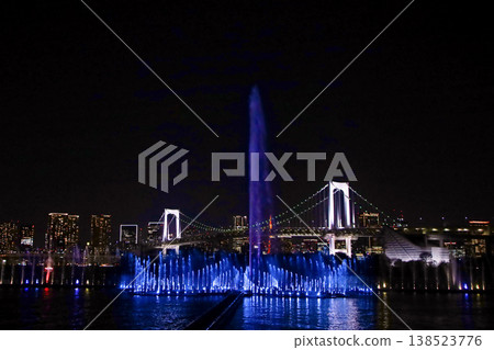 Aqua Symphony, a fountain show at Odaiba Seaside Park in Tokyo. Aqua Symphony, a fountain show at Odaiba Seaside Park in Tokyo. 138523776