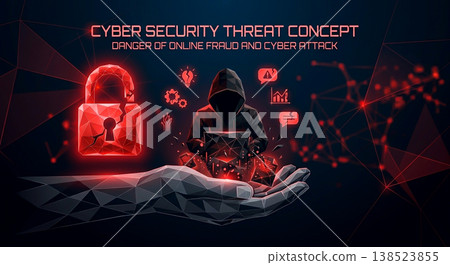 Concept of cyber security threat showing danger of online fraud and cyber attack in digital art Concept of cyber security threat showing danger of online fraud and cyber attack in digital art 138523855
