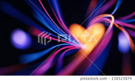 Colorful light waves create a heart shape in a dark setting with glowing lines during an evening moment Colorful light waves create a heart shape in a dark setting with glowing lines during an evening moment 138523874