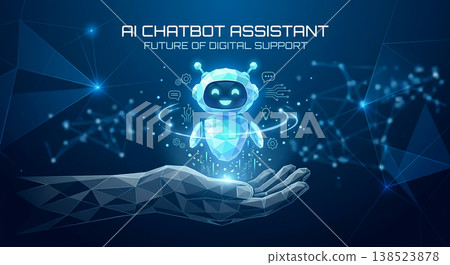 AI chatbot assistant shows digital support concept with hand reaching out for help in a modern design AI chatbot assistant shows digital support concept with hand reaching out for help in a modern design 138523878