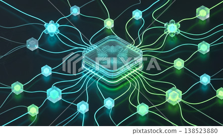 Digital network connections show data flow and processing in a technology setup for modern computing systems Digital network connections show data flow and processing in a technology setup for modern computing systems 138523880