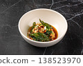 Tofu appetizer with spinach and sesame oil 138523970