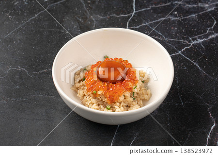 Japanese rice with caviar and marinated yolk Japanese rice with caviar and marinated yolk 138523972
