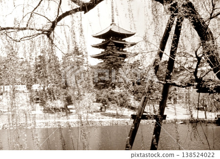 1962年的老照片：奈良公園的猿澤池和興福寺的五重塔。 138524022