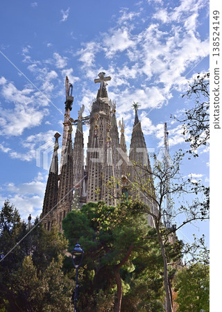 The Sagrada Familia with a cross installed. The Sagrada Familia with a cross installed. 138524149