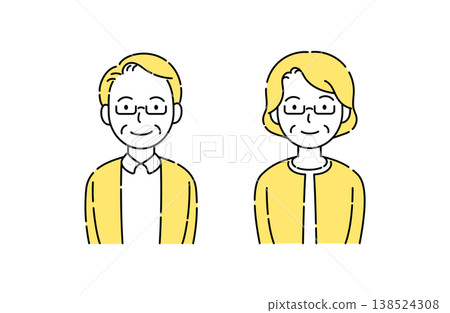 A simple illustration of a smiling senior couple wearing glasses, with yellow accents. A simple illustration of a smiling senior couple wearing glasses, with yellow accents. 138524308