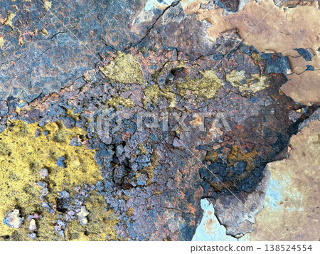A rusty and dilapidated metal plate 138524554