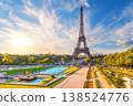 Paris Eiffel Tower, beautiful landmark from Trocadero fountain, sunset view 138524776