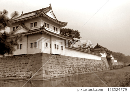 Old photo taken in 1956, southeast corner tower of Nijo Castle, former imperial villa, Kyoto 138524779