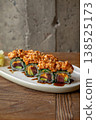 Tuna sushi rolls with shrimp tartare and sauce 138525173