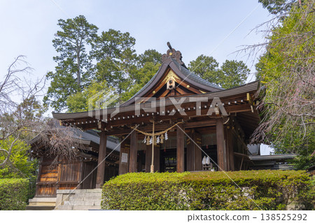 飛鳥二喜神社，參拜殿和正殿，春季 138525292