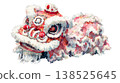 Watercolor pink and red lion dance is traditional Chinese new year clip art illustration isolated on white background 138525645